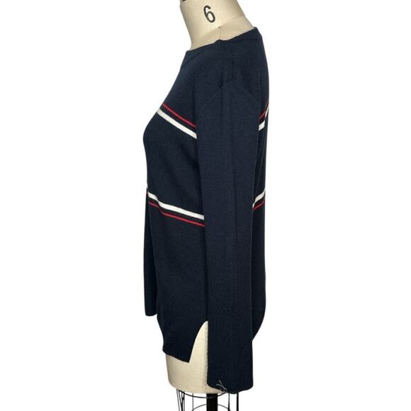 Neiman Marcus Navy Stripes Bell Sleeves Silk Cashmere Blend Sweater Women's S - Picture 2 of 6